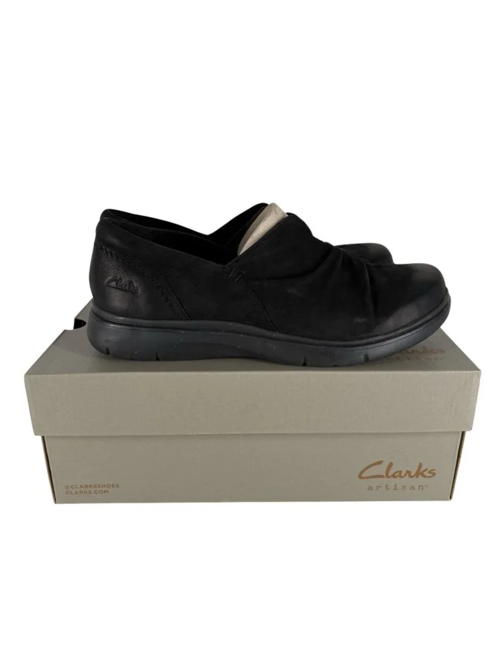 Clarks Artisan Women 11W Black Leather Comfort Slip On Certina Rose Loafers